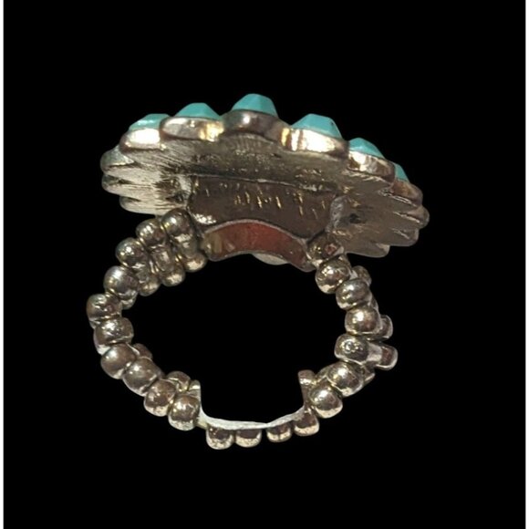 Bohemian Blue And Red Gemmed Floral Stretch Ring Size 7 - Picture 7 of 12